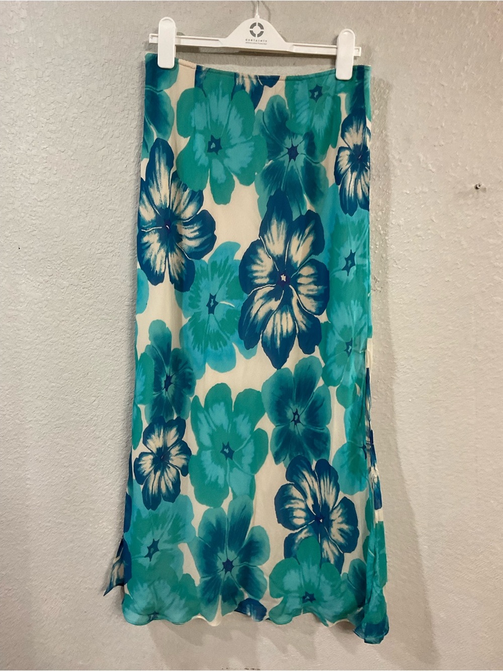Express Y2K 100% Silk Blue & Teal Floral Maxi Skirt - Picture 4 of 5
